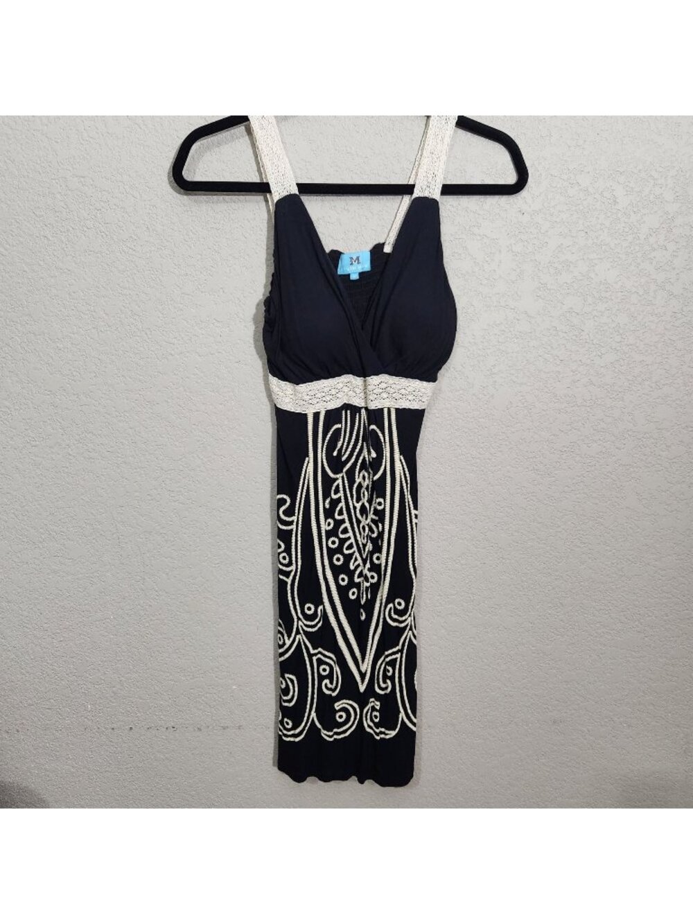 South Moon Under Womens Black & White Embroidered Midi Dress Lace Straps M
